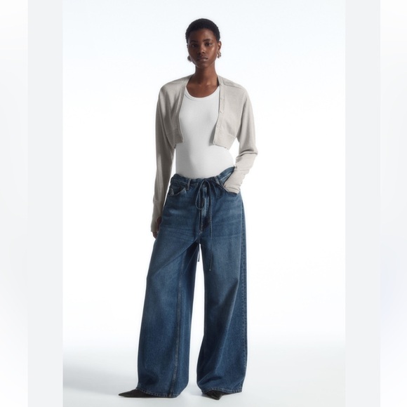 COS Cropped Wool Blend Cardigan Beige Metallic Size M - Picture 2 of 8